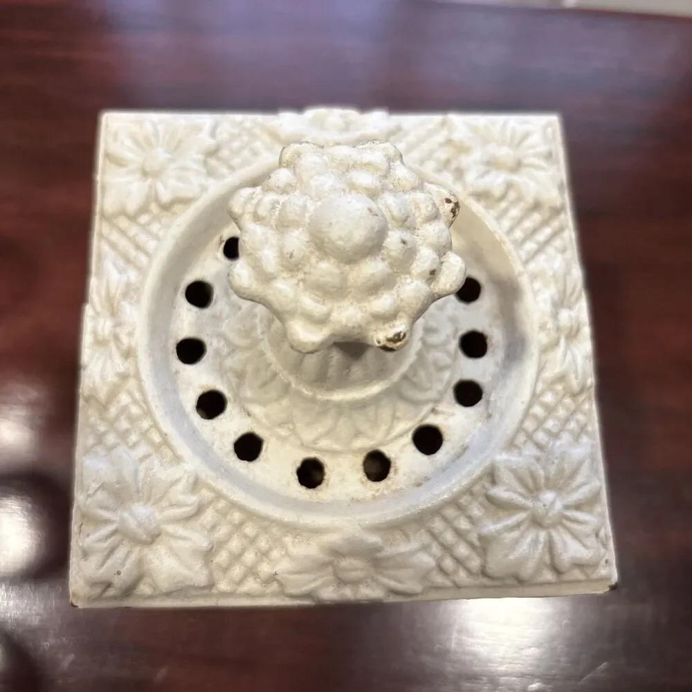 Hen-Feathers Cast Iron Small Lidded Urn, Ivory Votive Cast Iron Stove Topper